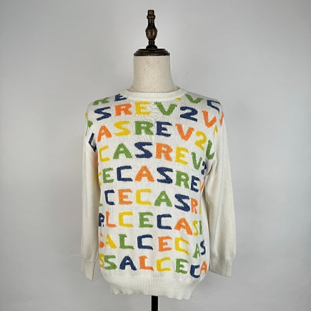 Versace White Multicolor Logo Crewneck Sweater